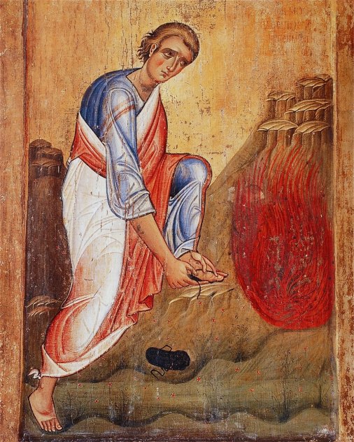 Moses before the Burning Bush, 13th century icon, Monastery of St. Catherine, Mt. Sinai