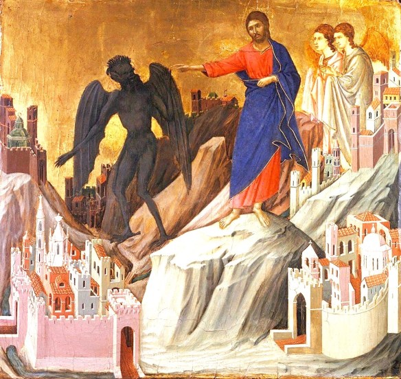 Duccio di Buoninsegna, The Temptation of Christ on the Mountain, Maesta Altarpiece (c. 1307) 